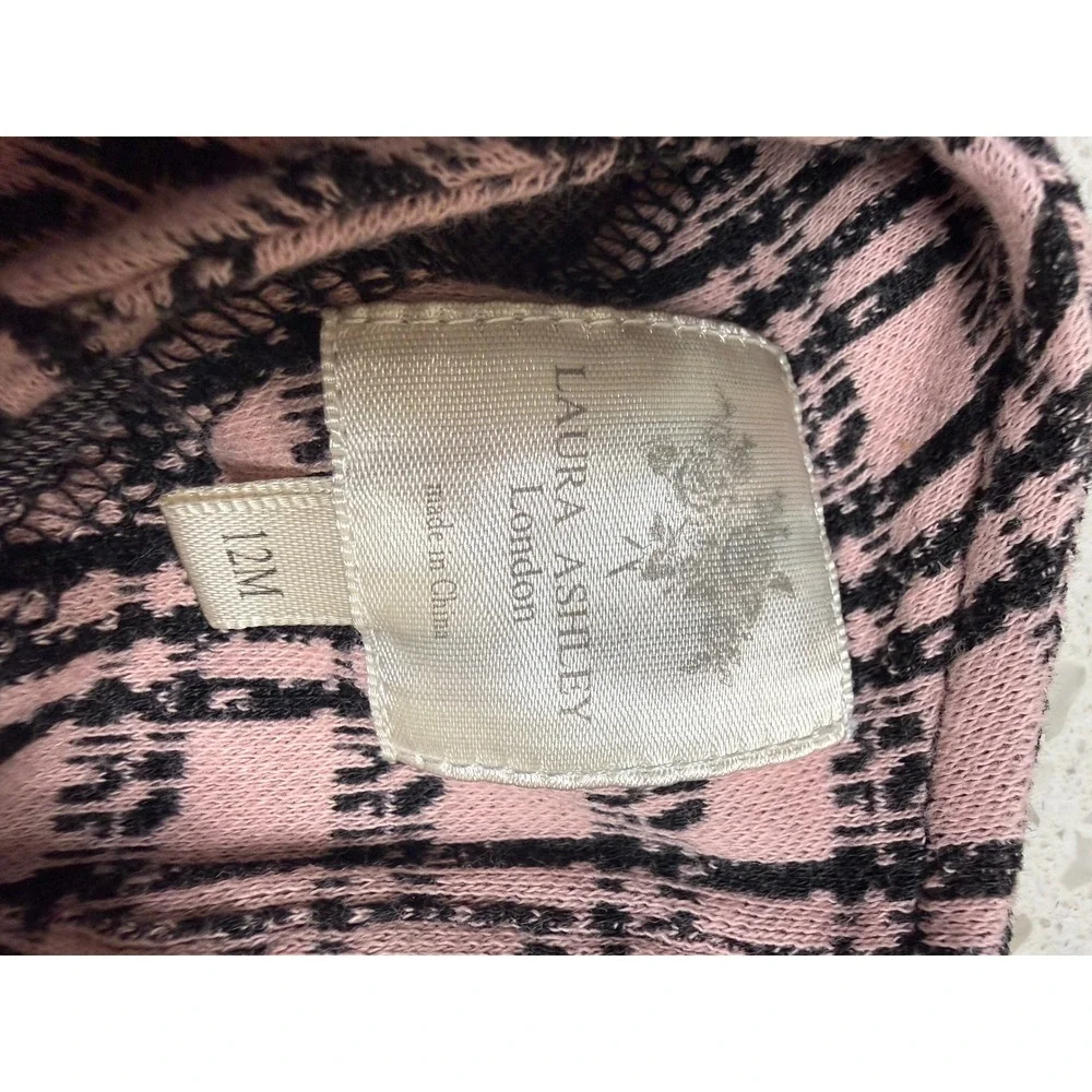 Laura Ashley Plaid Dress Baby Girl 12M Pink EUC 3D Rose Ruffle Sleeve Church Pic